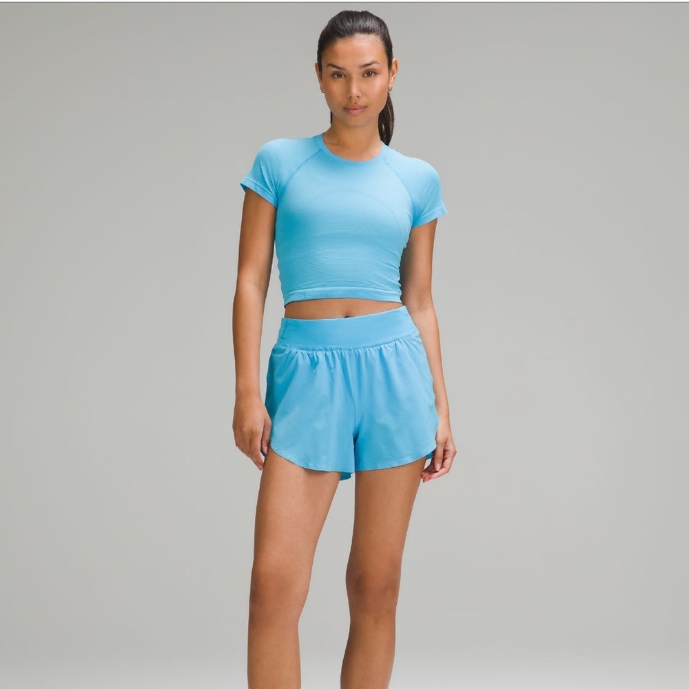 lululemon fast and free reflective high rise classic fit short 3” kayak blue, 2